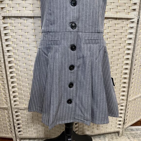 Lulus Size XL Posh Attraction Grey Pinstriped Button-Front Halter Mini Dress NEW - Picture 4 of 10